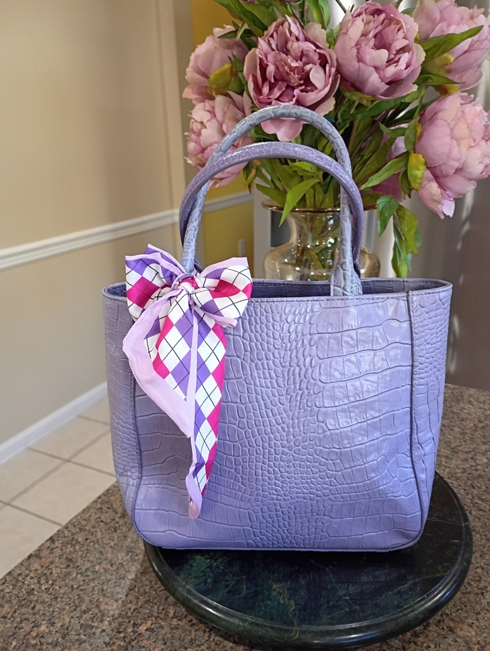 Express Leather Croc-Embossed Lavender Tote